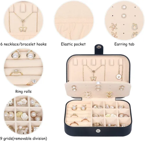 Miniatura 4 de Joyero de viaje, pequeñas cajas organizadoras de joyas para mujeres y niñas, estuche de joyería de viaje de 2 capas, mini soporte portátil
