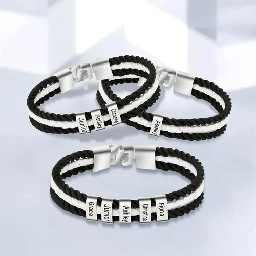 Miniatura 4 de Pulseras de cuero personalizadas para hombre con 1-6 nombres, pulsera trenzada personalizada con cuentas para papá, marido, día del padre, San