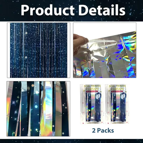 Miniatura 3 de OQOQ Telón de fondo de cortina de aluminio de galaxia (2 paquetes), 3.3 x 6.6 pies, telón de fondo de noche estrellada para decoración de fiesta