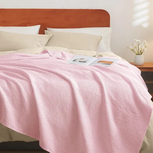 Miniatura 28 de PHF - Manta de punto gofre 100% de algodón tamaño king para cama, cobija ligera transpirable a prueba de engancho, ideal para acolchado en climas