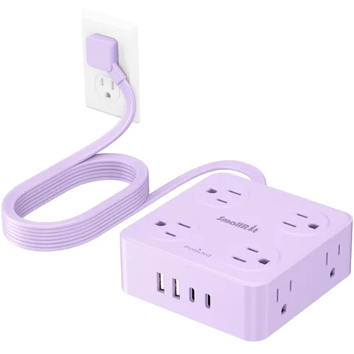 Miniatura 15 de SMALLRT - Cable de extensión con múltiples tomas, extensor de salida con protector de sobretensiones, enchufe plano de 6.5 pies con puertos USB, 8