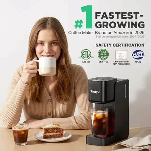 Miniatura 3 de Tastyle Cafetera de una sola porción caliente y helada con cerveza audaz, pequeña cafetera para taza K y molida, se adapta a taza de viaje de 7.3