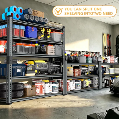 Miniatura 6 de 3000LBS Heavy Duty Garage Shelving, Real 0.8mm Single-Layer Steel Frame, 5-Tier Metal Storage Shelves (46" W x 20" D x 72" H), Adjustable Boltless