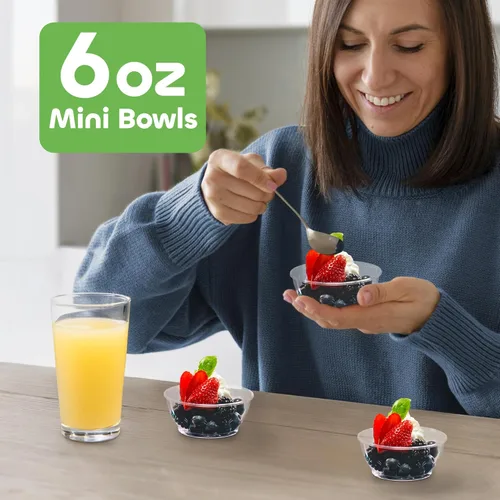 Miniatura 2 de JoyServe Mini cuencos de plástico transparente – A granel paquete de 100 cuencos desechables de plástico duro de primera calidad para postres