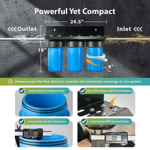 Miniatura 4 de iSpring WGB31B-KS Sistema de filtro de agua para toda la casa, reduce metales pesados, plomo, cloro, cloramina, sedimentos, filtración de 3 etapas