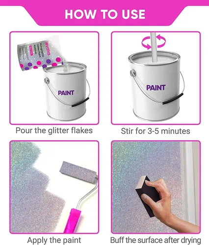 Miniatura 4 de LEVAKA - Aditivo de pintura con purpurina para paredes, purpurina holográfica plateada para pintar paredes, añade a la pintura interior o exterior