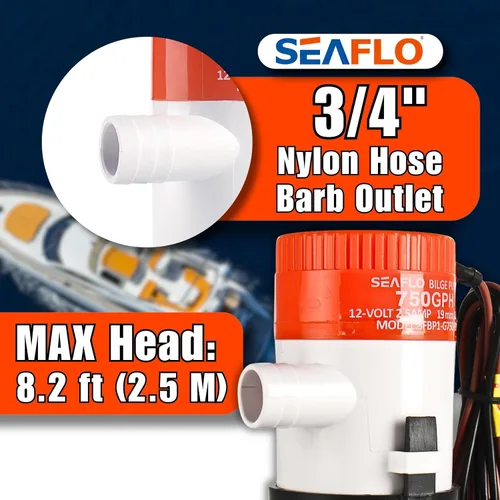 Miniatura 7 de SEAFLO Bomba de sentina Serie 01 750 GPH – 12V, Salida de 3/4", bomba sumergible marina con protección antibloqueo de aire, certificado CE y RoHS