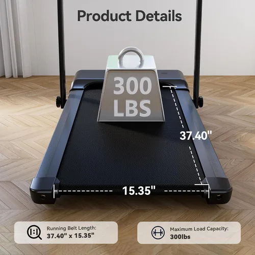 Miniatura 6 de DeerRun Caminadora con inclinación y barra de asa, 4 en 1 plegable debajo del escritorio para el hogar pequeño u oficina, capacidad de 300 libras