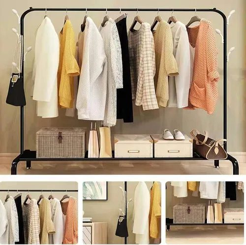 Miniatura 6 de Perchero de ropa de tubería industrial con ruedas con frenos, resistente soporte de metal resistente para ropa (A)