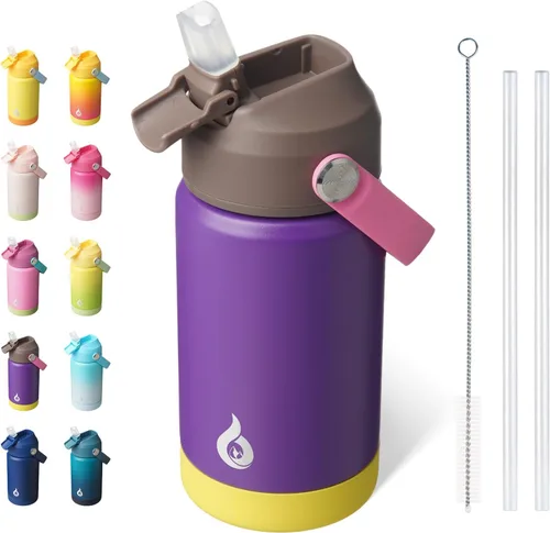 Miniatura 45 de BJPKPK - Botella de agua aislada con tapa de popote, 532 ml Botellas termo con boquilla suave, asa flexible y base antideslizante, libre de BPA, a