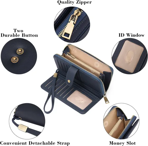 Miniatura 5 de GAEKEAO Cartera de mano para mujer, con bloqueo RFID, de piel, de gran capacidad, con correa de mano