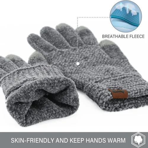 Miniatura 4 de FZ FANTASTIC ZONE Womens Winter Touchscreen Gloves for Cold Weather, Chenille Warm Knit Gloves