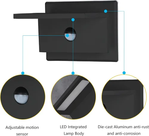 Miniatura 5 de Lustrlach Aplique de pared con sensor de movimiento para exteriores, luz LED para porche delantero, con cable IP54, impermeable, moderna