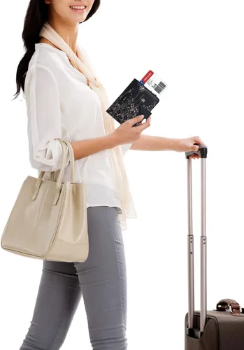 Miniatura 8 de WALNEW Funda para pasaporte, funda para pasaporte, tarjeta, cartera, C-black Flowers, Estilo C