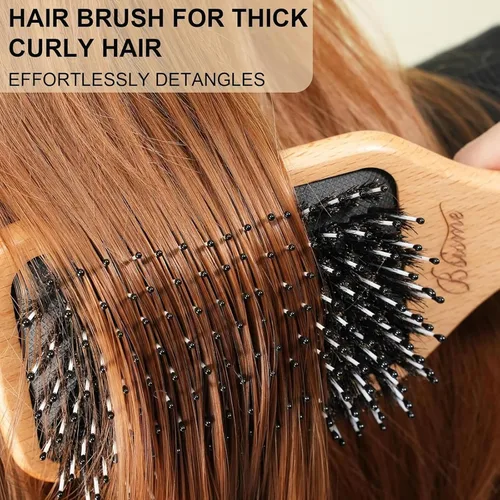 Miniatura 2 de Bsisme Cepillo para el Cabello - Cepillo de Cerdas de Jabalí con Pines Desenredantes Cepillo Desenredante de Paleta de Madera para Mujeres y Hombres