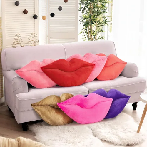 Miniatura 6 de AELS Almohadas de labios grandes 3D de terciopelo suave, almohadas decorativas de amor, lindas almohadas de 24 x 12 pulgadas para sofá, cama, sala