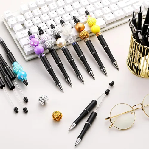 Miniatura 4 de Crtiin Kit de 100 piezas de bolígrafos con cuentas para bricolaje, kit a granel, 50 bolígrafos de bola con vástago, tinta negra, bolígrafos