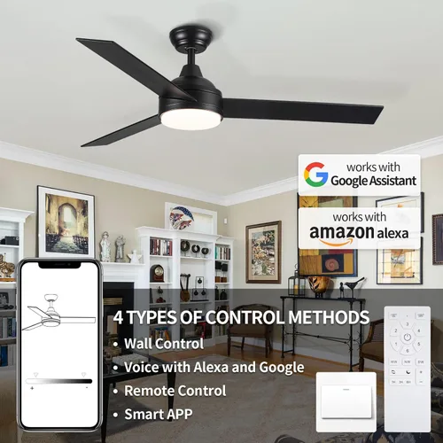 Miniatura 3 de Ventiladores de techo con luces y control remoto, ventilador de techo de perfil bajo de 42 pulgadas, ventilador de techo negro reversible silencioso