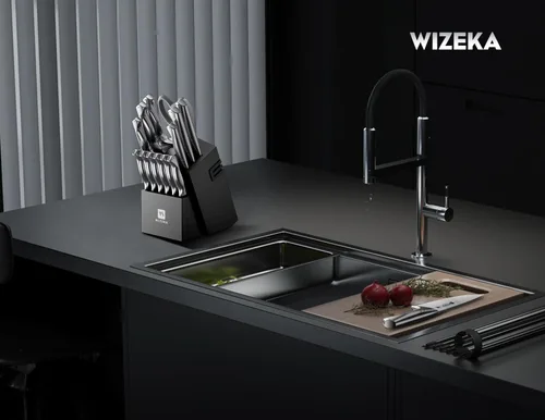 Miniatura 6 de WIZEKA Juego de cuchillos de cocina con bloque: juego de 15 piezas de cuchillos de chef profesionales ultra afilados con afilador, juego de bloque