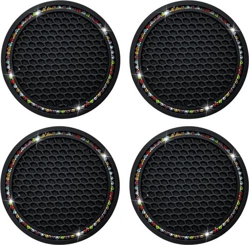 Miniatura 13 de Dickno 2 piezas de portavasos brillantes para automóvil, portavasos de inserción para taza de automóvil de 7 cm con diamantes de imitación, tapete