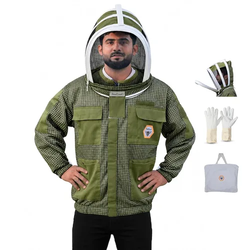 Miniatura 13 de BP-302 Apicultura con velo de 3 capas ultra ventilado con cremalleras YKK y cercas de seguridad para velo redondo marrón profesional (3XL)