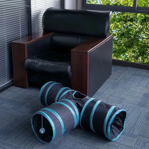 Miniatura 7 de Túnel para gatos, tubo plegable con 1 pelota de juego, 3 vías para gatos de interior, cachorros, gatitos, conejos