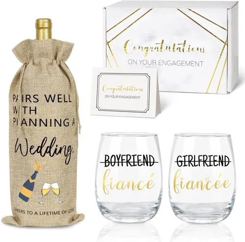 Frerdui Regalos de compromiso para parejas, novio y novia, juego de regalo de compromiso con bolsa de vino, regalo de prometido para él y su novia y