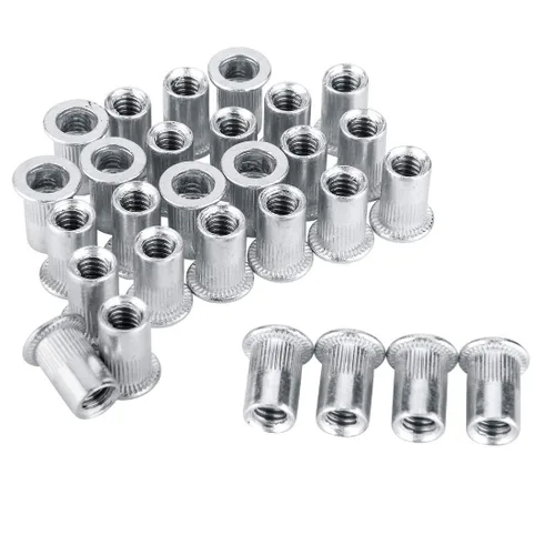 Miniatura 5 de 50 piezas 1/4-20 Tuerca de remache de brida de aluminio, tuerca roscada de inserción de cabeza plana UNC Plata -50 piezas
