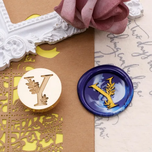 Miniatura 6 de Sello de cera del alfabeto inicial Y de SWANGSA, sello de cera elegante vintage con hojas botánicas para invitación de fiesta de boda, envoltorio