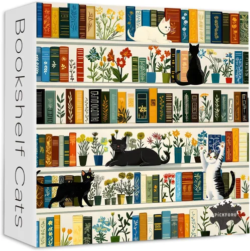 Rompecabezas retro de 1000 piezas, rompecabezas de flores de gato vintage de PICKFORU para adultos, flores silvestres, divertido y lindo tema de