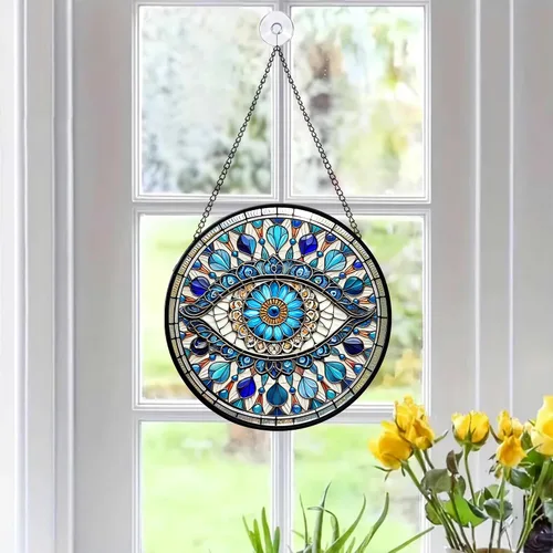 Miniatura 6 de 7.8'' Atrapasoles de Ojo Maligno de Vidrio Manchado para Colgar en Ventanas, Decoración Protectora, Adorno de Vidrio para Hogar, Pared, Habitación