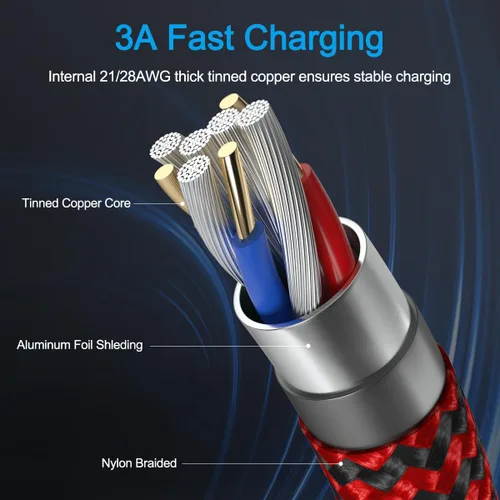 Miniatura 4 de Paquete de 3 cables de carga micro USB de 6 pies para Android, cable de carga micro USB largo trenzado rápido compatible con Fire Tablet, Kindle