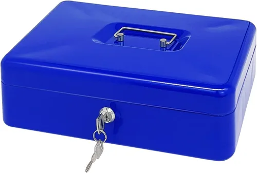 Miniatura 16 de Caja de efectivo de acero con cerradura de llave, organizador de dinero pequeño de metal con bandeja para dinero, caja de almacenamiento de efectivo