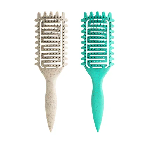 Miniatura 13 de Curl Defining Brush for Curly Hair, Vented Detangling Hair Brush for Wet and Dry Styling, Curved Brush for Shaping and Smoothing Curl Clumps, Beige