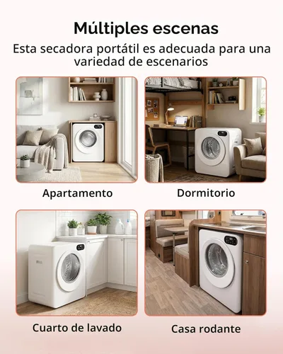 Miniatura 8 de Euhomy Secadora portátil de 1.5 pies cúbicos, secadora de ropa de 850 W con tambor de acero inoxidable, 4 funciones, panel de control LED, secadores