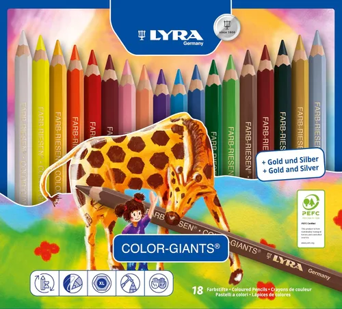 Lyra Color-Giants - Lápices de colores, lacados, núcleos de 0.246 in, juego de 18 lápices, colores surtidos (3941181)