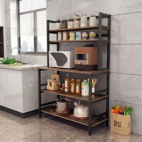 Miniatura 2 de Tribesigns Estante para hornear de cocina de 5 niveles con gabinete, soporte industrial para horno de microondas, organizador de almacenamiento
