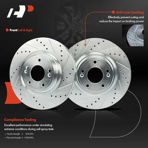 Miniatura 2 de A-Premium Rotores de freno de disco delanteros perforados y ranurados de 12.6 pulgadas (12.598 in) compatibles con los modelos Hyundai Genesis Coupe