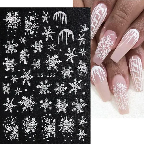 Miniatura 3 de 6 hojas de calcomanías de uñas de copo de nieve plateado con purpurina 3D, autoadhesivas, diseño de uñas de invierno, diseño de uñas de reno, copos