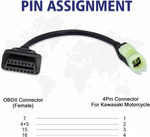 Miniatura 3 de Cable adaptador OBD1 de 4 pines para motocicleta a OBD2 conector OBDII, compatible con programación ZX6R/ZX10R/ZX1000 ECU, funciona con lector