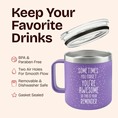 Miniatura 7 de Regalos de cumpleaños para mujeres de la amistad, regalos morados para mujeres, taza de café de 14 onzas, Sometimes You Forget You're Awesome Idea