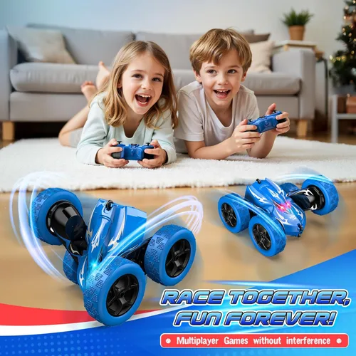 Miniatura 3 de Excitobo Coche de Control Remoto, Coches RC para Niños de 4, 5, 6, 7, 8, 9, 10, 11, 12 Años, Coche RC de Derrape 4WD Recargable con Doble Cara y Azul