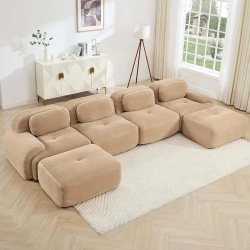 Miniatura 34 de Juego de sofás seccionales sin hueso de 117 pulgadas para sala de estar, modular en forma de L y sofá de 3 plazas con asiento profundo, almohadas