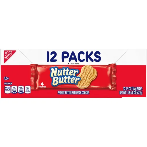 Miniatura 18 de Nutter Butter Galletas sándwich de mantequilla de maní, 12 paquetes de bocadillos (4 galletas por paquete)