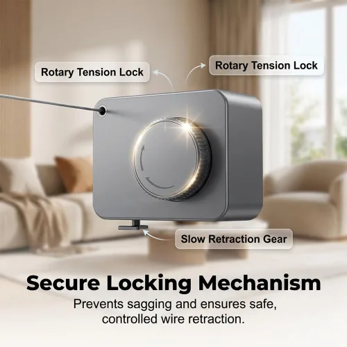 Miniatura 7 de Tendedero retráctil para interiores y exteriores con diseño anticaída, nuevo tendedero retráctil 2026 para baño, tendedero de acero inoxidable Blanco