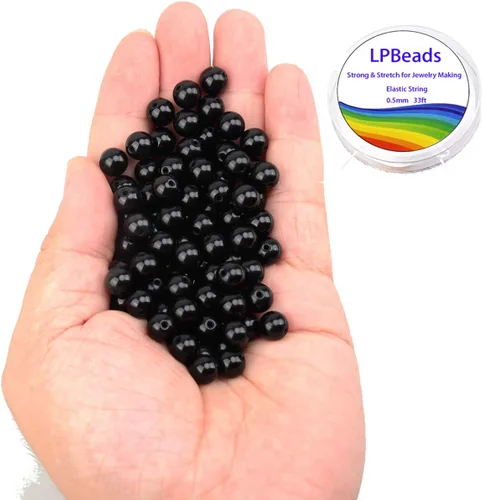 Miniatura 2 de Cuentas sueltas de 0.315 pulgadas/8mm de piedra natural redonda para hacer joyas con cordón elástico Obsidiana