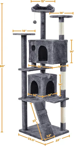 Miniatura 4 de Yaheetech Árbol para gatos XL, torre de varios niveles de 80 pulgadas con postes rascadores, cuevas dobles, plataformas encaramadas y bolas