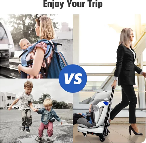 Miniatura 5 de KEDSUM Carrito de viaje para asiento de automóvil, carrito compacto y ligero para aeropuerto, construcción sólida, portátil, para aeropuertos