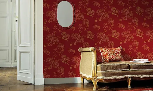 Miniatura 5 de Safiyya Papel tapiz de despegar y pegar de 393" x 17.3", papel de contacto rojo y dorado, papel tapiz floral autoadhesivo removible para cobertura