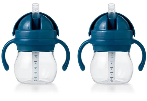 OXO Tot Transitions Vaso con Pajita con Asas 6 oz - Azul Marino - Paquete de 2